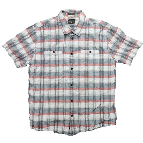 Quiksilver Waterman Men's Gray Red BLue White Button Up Short Sleeve Size L - Picture 1 of 13